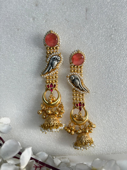 Mayuri ChandraPari Dualtone Parrot Motif Jhumka Earrings – Alankrent Exclusive