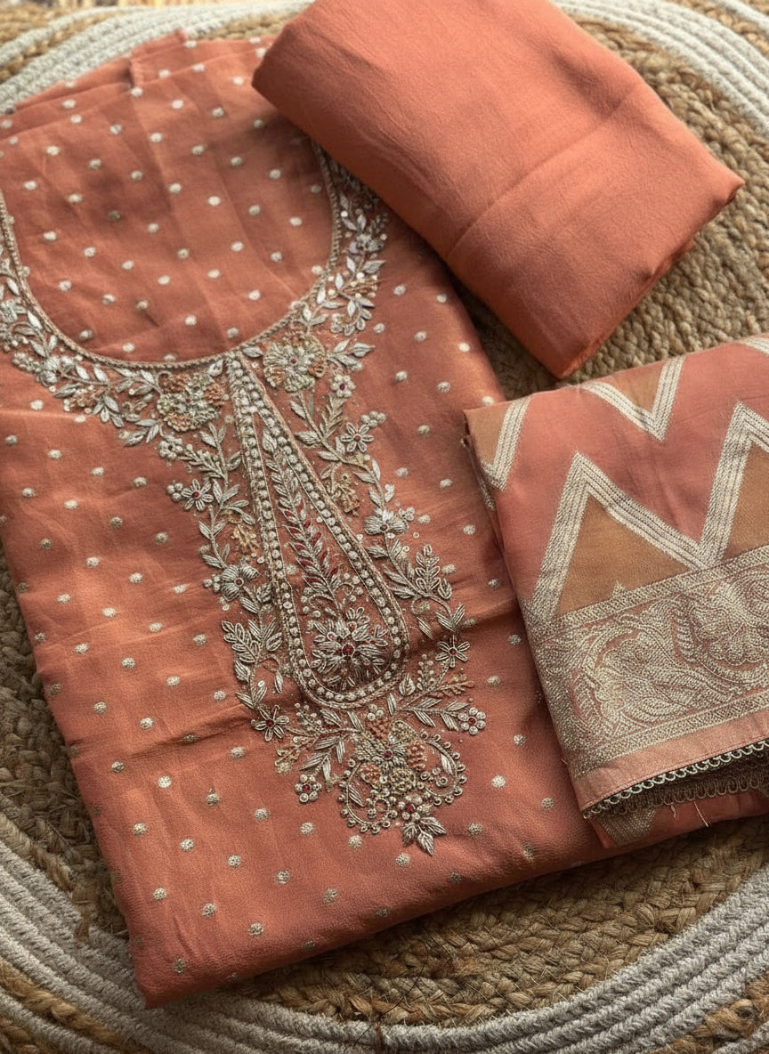 Cosmos Zari Tissue Suit Set | Zardosi & Gota Patti Handwork with Banarasi Dupatta