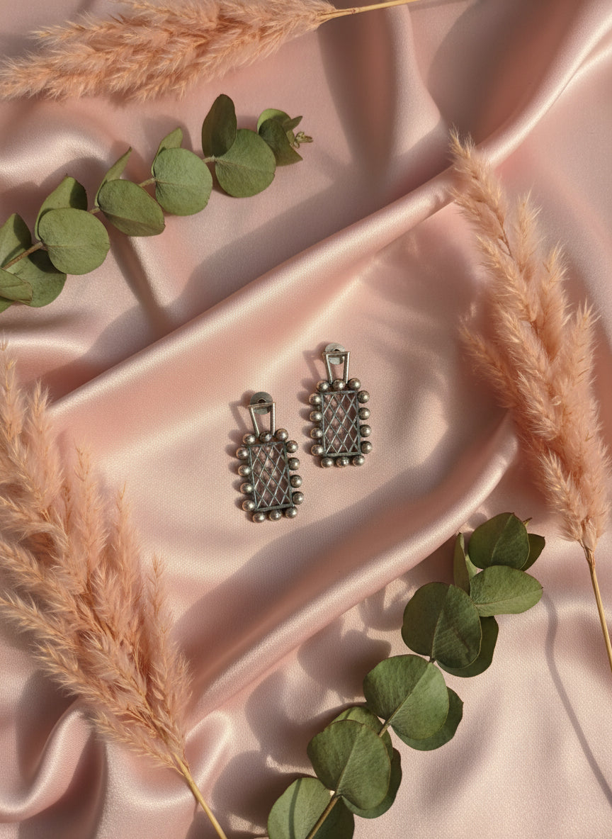 German Silver Rectangle Stud Earrings