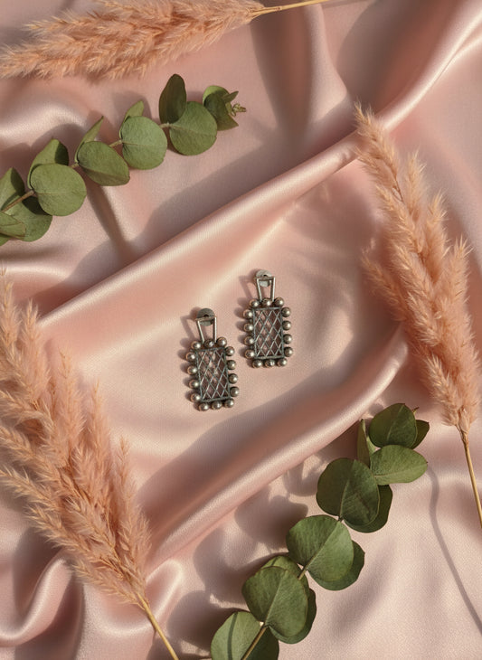 German Silver Rectangle Stud Earrings