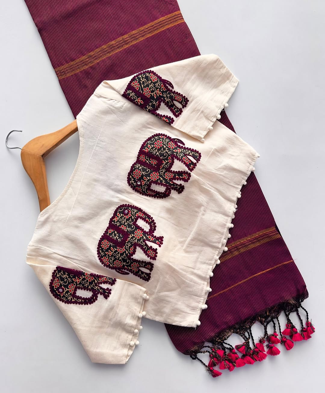 Handloom Khadi Cotton Saree with Appliqué Blouse