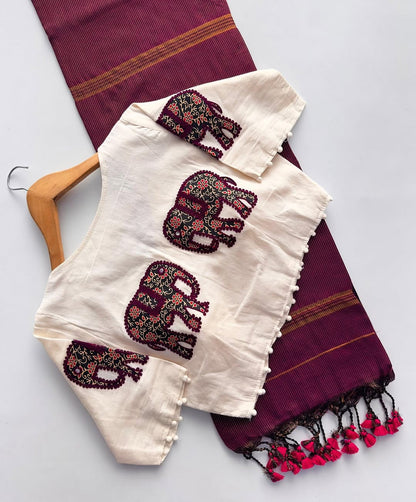 Handloom Khadi Cotton Saree with Appliqué Blouse