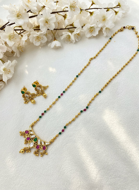 Jadtar 1 Gram Gold Tanmaniya Pendant Set | Traditional Kundan Necklace Design