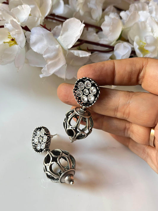 Silver lookalike Dome Jhumkas - Alankrent Luxe