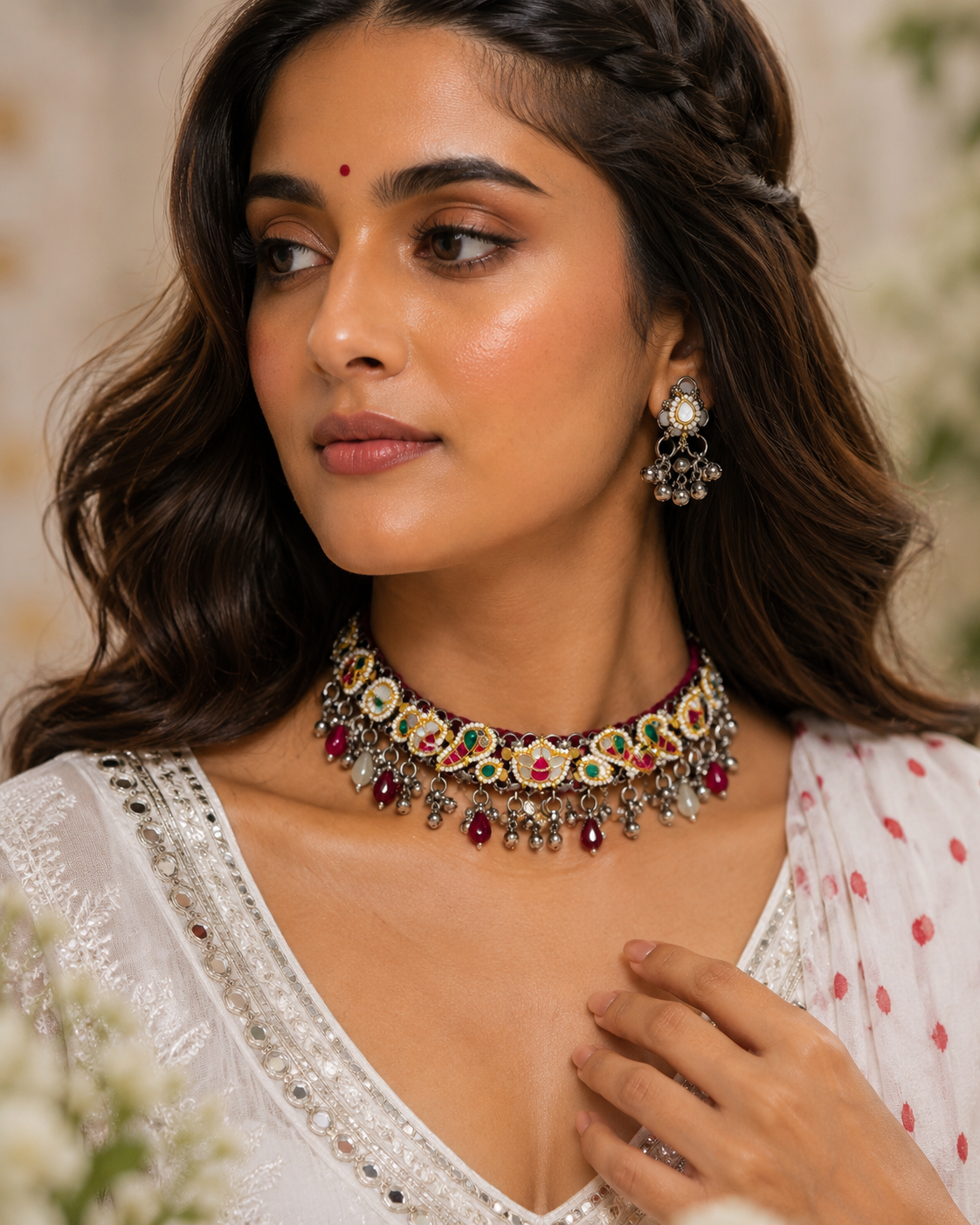 Ghunghroo Varnika Kundan Fusion Thread Dual Tone SLA Necklace Set with Earrings | Premium Brass Heritage Jewellery