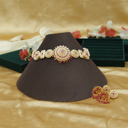 Vaidehi Moissanite Choker Necklace Set with Temple Jhumka Earrings | Luxury Bridal Jewellery