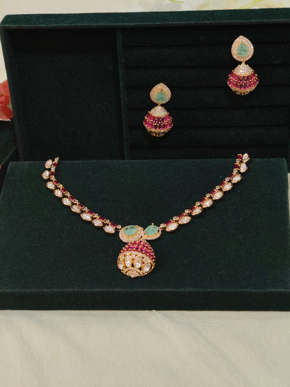 Meher Moissanite Polki Necklace Set with Emerald Stones & Jhumka Earrings | Luxury Bridal Jewellery