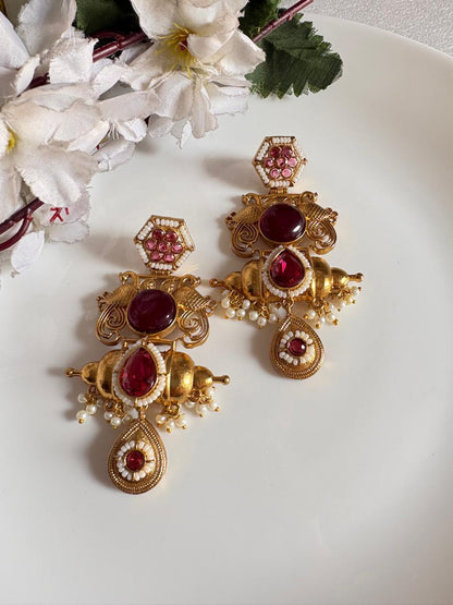 Kesarika Rajwadi Big Stone Earrings | Kundan Fusion Statement Jhumka Earrings
