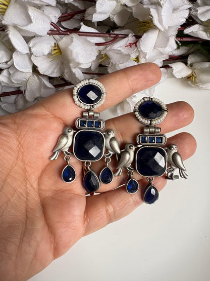 Vihangika Bird Stone Statement Earrings with Pearl Detailing