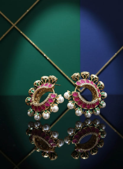 Nayantara Kundan Hoop Earrings | Ruby-Green Meenakari | Luxury Traditional Indian Jhumka Hoop