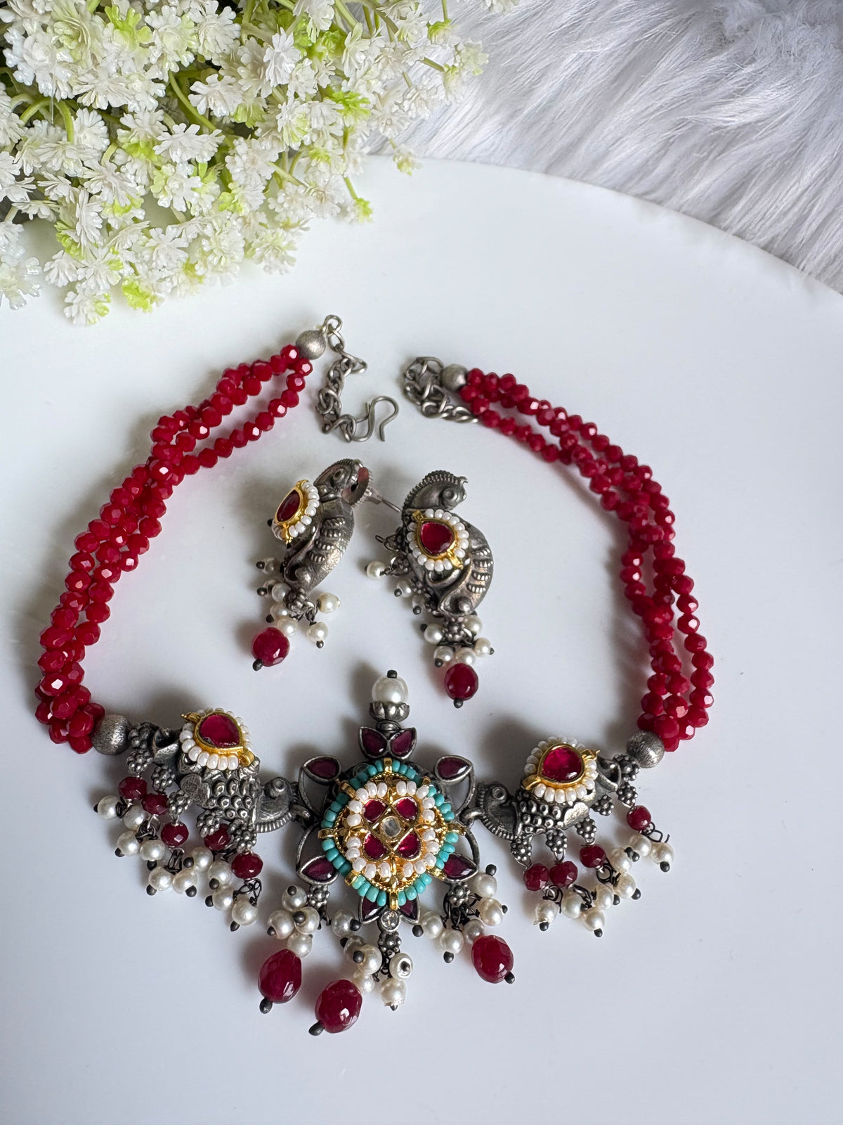Manjari Kundan Crystal Necklace Set with Earrings | Minimal Indian Ethnic Jewellery