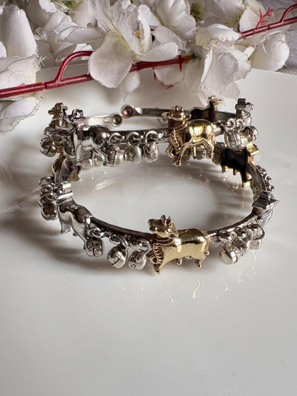 Vrindavan Ghungroo Openable Heritage Bangle | Dual Tone & Antique Gold | Alankrent Luxe