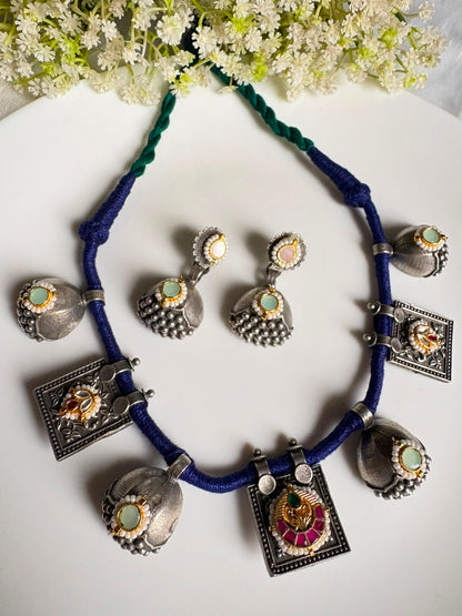 Vaerika Kundan Fusion Thread SLA Necklace Set with Earrings | Premium Brass Jewellery | Alankrent Luxe