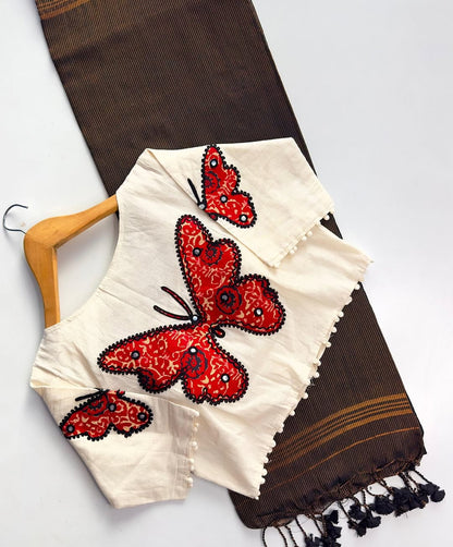 Handloom Khadi Cotton Saree with Appliqué Blouse