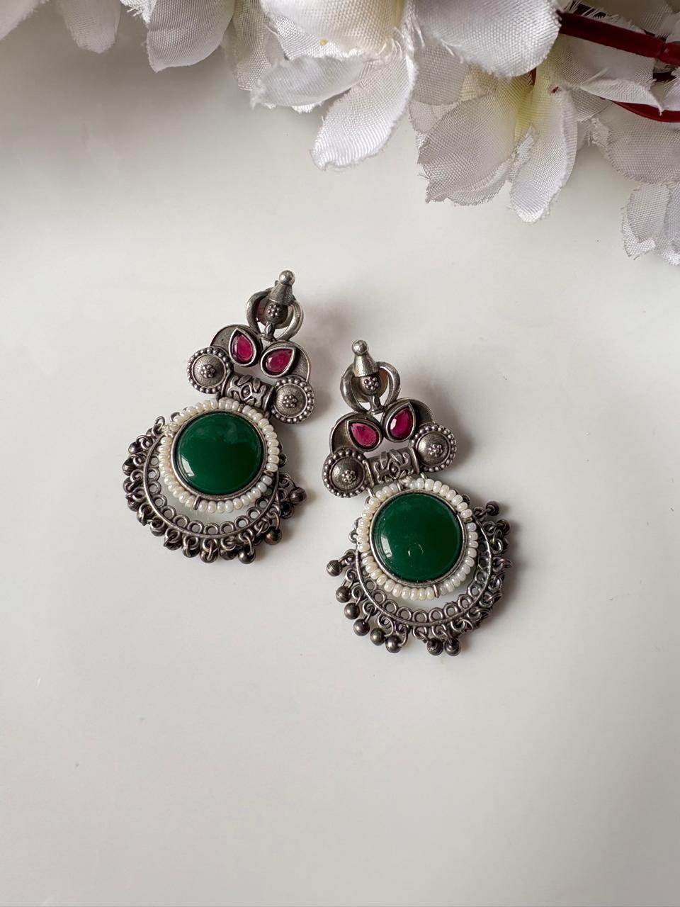 Heritage Stone Oxidised Earrings - Alankrent Luxe