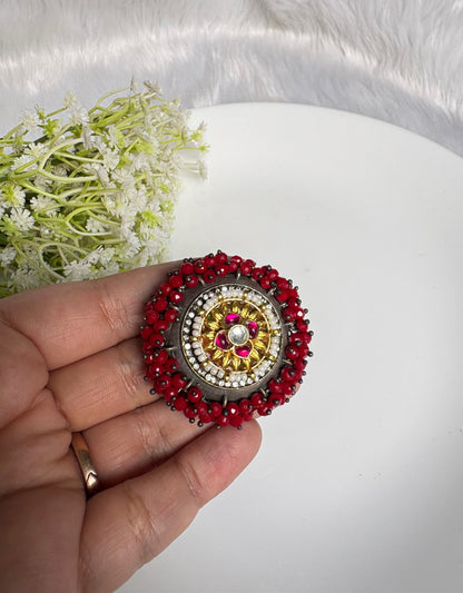 Vasudha Kundan Fusion Adjustable Ring | Colourful Crystal Statement Ring