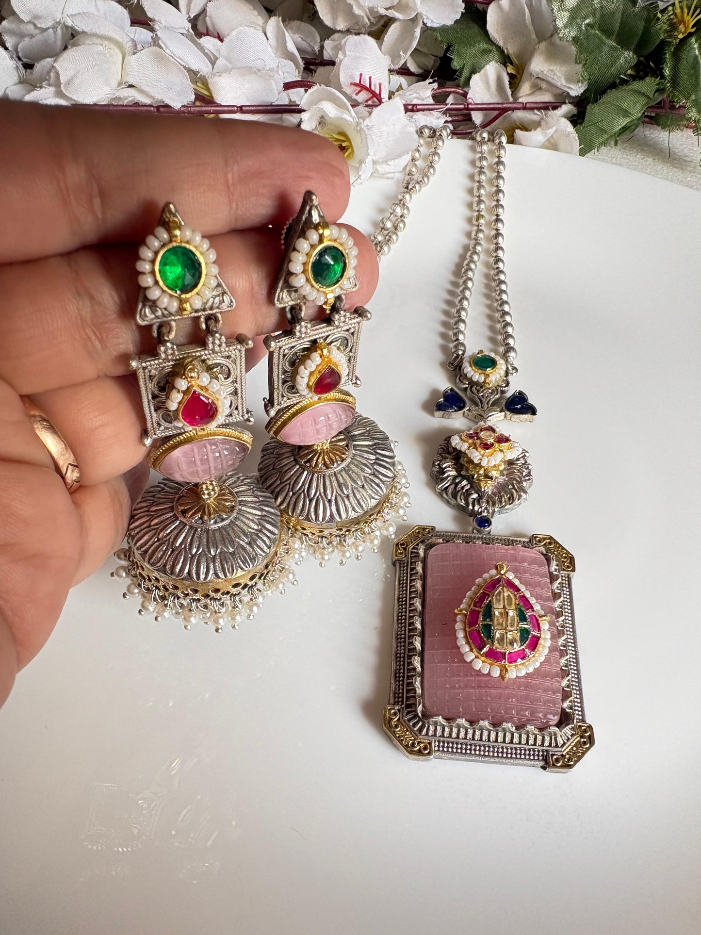 Premium Dual Tone Long Kundan Necklace Set | SLA Finish Silver & Gold Jewellery  Ready Stock | Alankrent | AK-20260111-PL06 by Alankrent