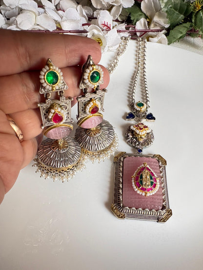 Premium Dual Tone Long Kundan Necklace Set | SLA Finish Silver & Gold Jewellery  Ready Stock | Alankrent | AK-20260111-PL06 by Alankrent