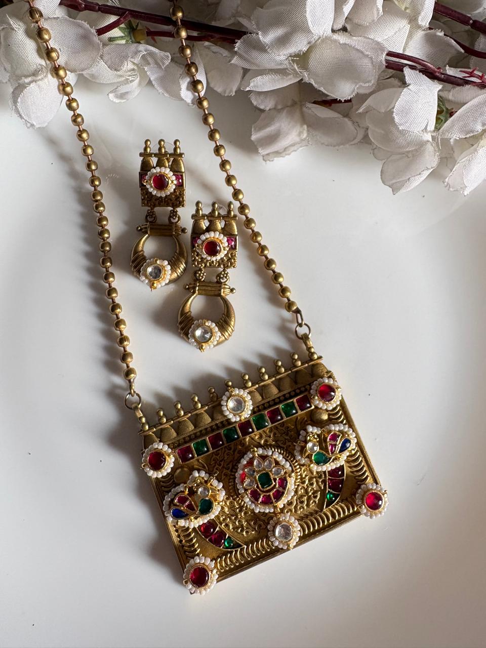 Apala Dark Polish Kundan Long Necklace  Design 2 by Alankrent