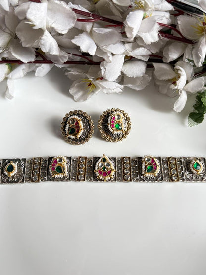 Aarohi Kundan Fusion SLA Necklace Set with Earrings | Navratri and Casual Fusion Jewellery