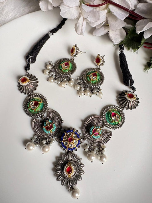 Vamika Colourful Kundan Fusion SLA Necklace Set | Navratri Jewellery