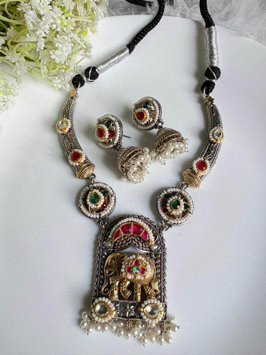 Gajraj Rajvaad Kundan Hasli Necklace Set | SLA Pendant & Jhumka
