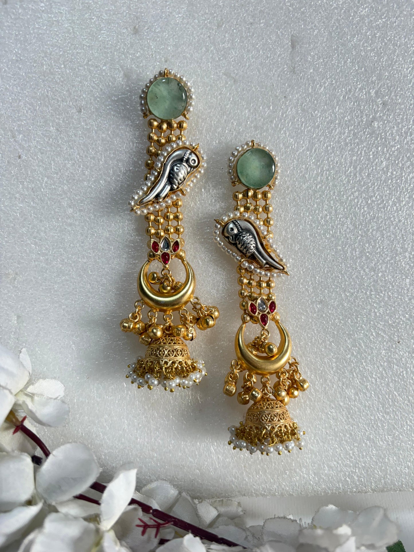 Mayuri ChandraPari Dualtone Parrot Motif Jhumka Earrings – Alankrent Exclusive