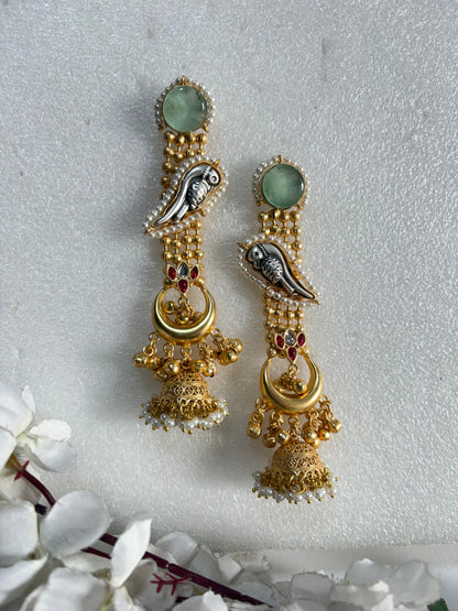 Mayuri ChandraPari Dualtone Parrot Motif Jhumka Earrings – Alankrent Exclusive