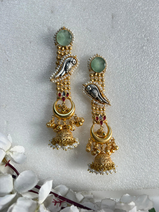 Mayuri ChandraPari Dualtone Parrot Motif Jhumka Earrings – Alankrent Exclusive