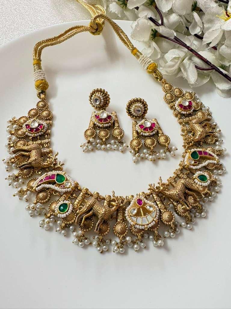 Kundan Gold Matt Necklace Set with Earrings | SLA Finish Brass Jewellery  Limited Edition | Alankrent | AK-20260111-KG02 by Alankrent