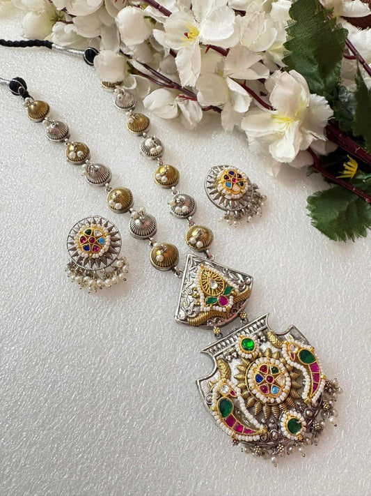 Boho Tribal Dual-Tone Kundan Necklace Set | Statement Indian Jewelry