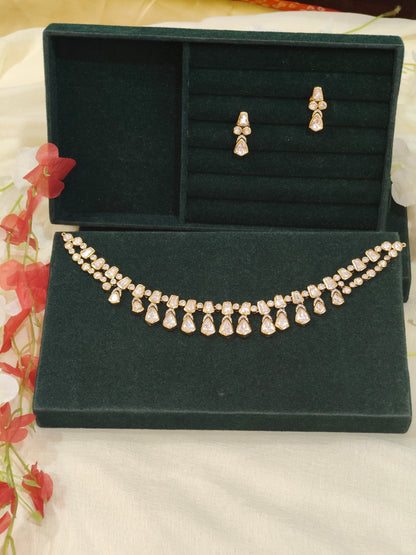 Nooré Polki Moissanite Statement Necklace Set with Matching Earrings | Premium Bridal Jewellery
