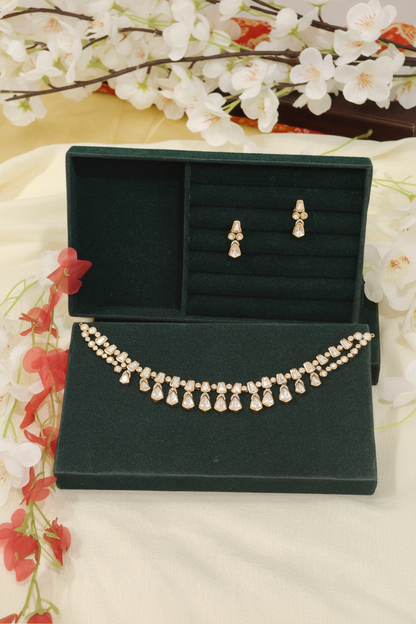 Nooré Polki Moissanite Statement Necklace Set with Matching Earrings | Premium Bridal Jewellery