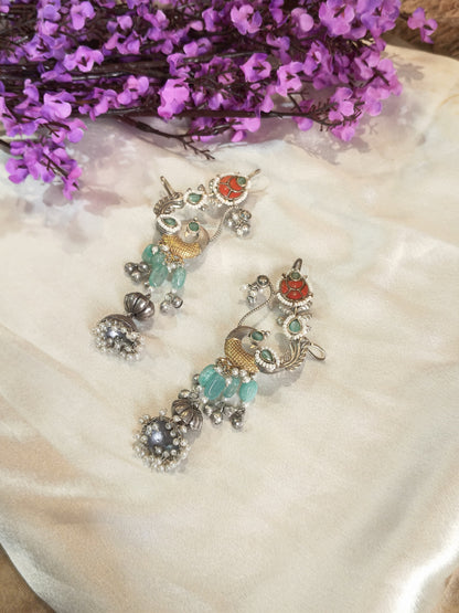 Mayurika Jadau Kundan Peacock Earcuff with Pearl Drop Jhumka