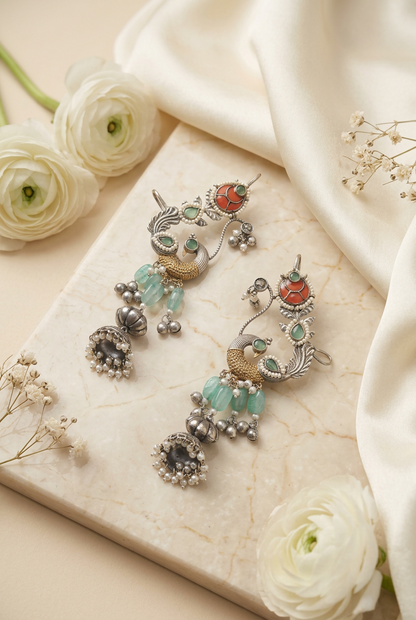 Mayurika Jadau Kundan Peacock Earcuff with Pearl Drop Jhumka