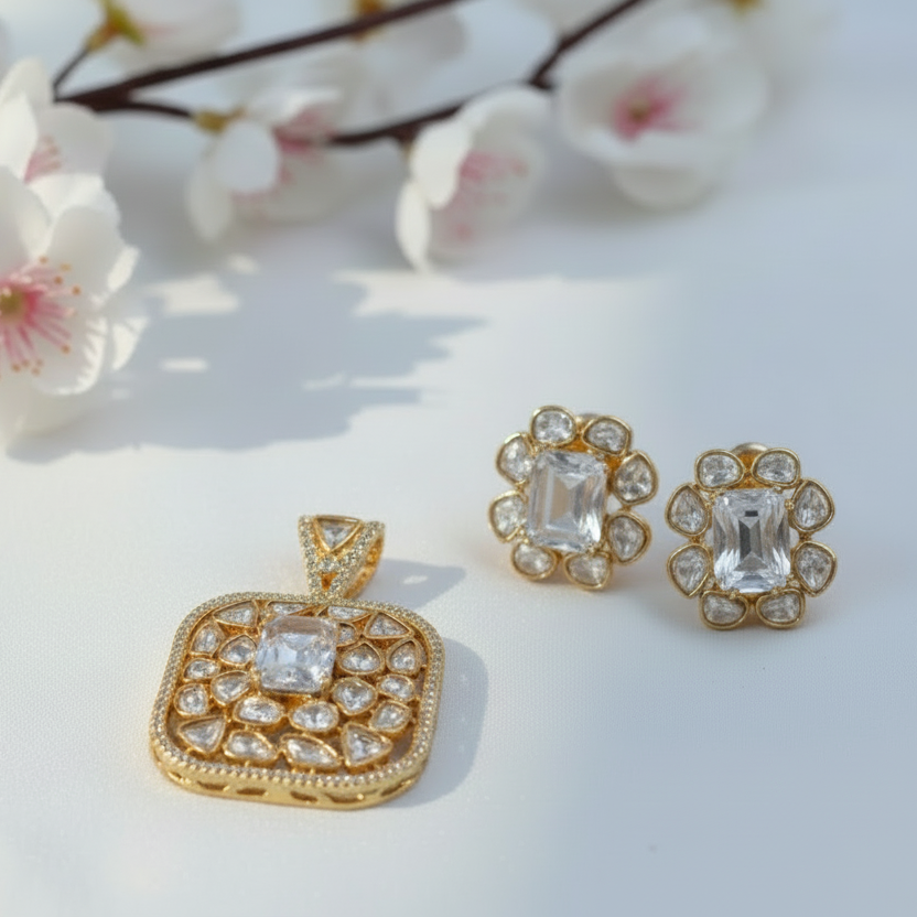 Original Moissanite Kundan Pendant Set | Luxury Without Chain | Alankrent DS712