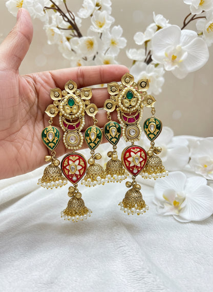 Royal Meenakari Lotus Jhumki Collection | Handcrafted Kundan & Enamel Earrings