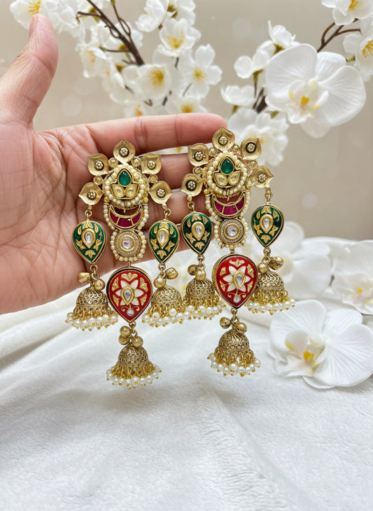 Royal Meenakari Lotus Jhumki Collection | Handcrafted Kundan & Enamel Earrings