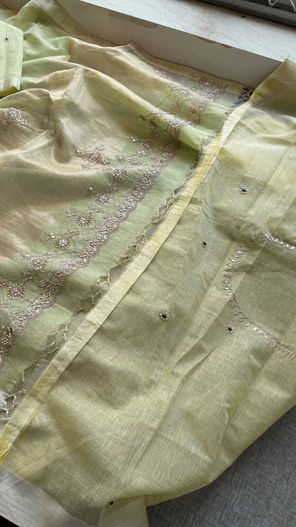 Premium Tissue Silk Banarasi Saree | Handcrafted Zardozi, Gota Patti & Pearl Work