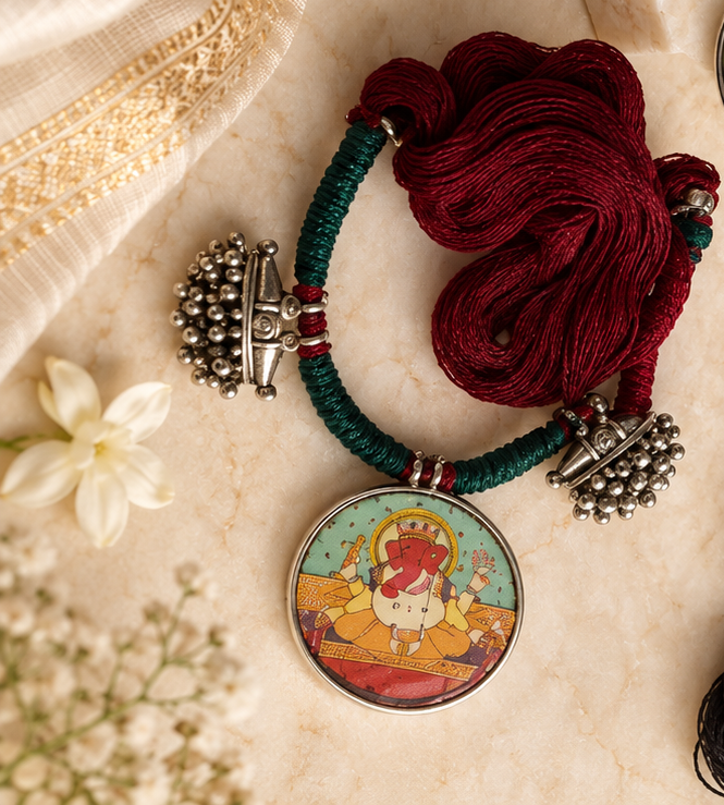 Chitrakala Hand-Painted 2 Pench Thread Necklace | Traditional Indian Necklace