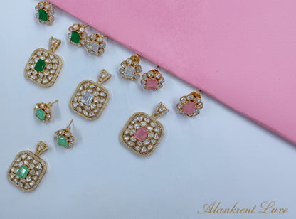 Original Moissanite Kundan Pendant Set | Luxury Without Chain | Alankrent DS712