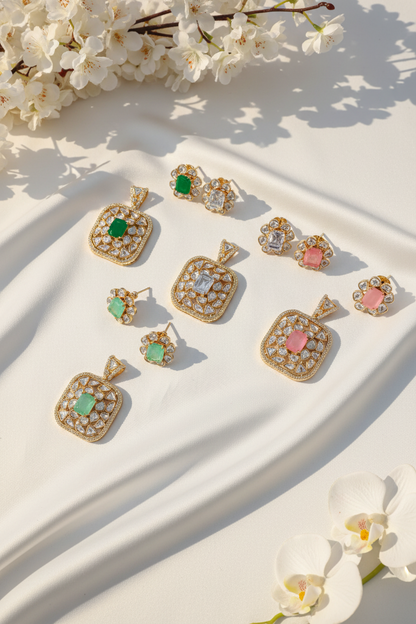 Original Moissanite Kundan Pendant Set | Luxury Without Chain | Alankrent DS712