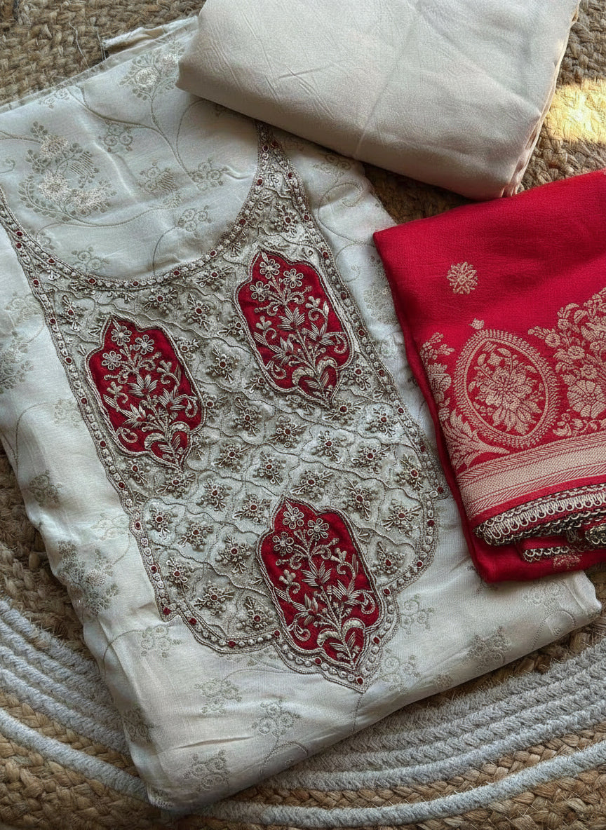 Cosmos Zari Tissue Suit Set | Zardosi & Gota Patti Handwork with Banarasi Dupatta