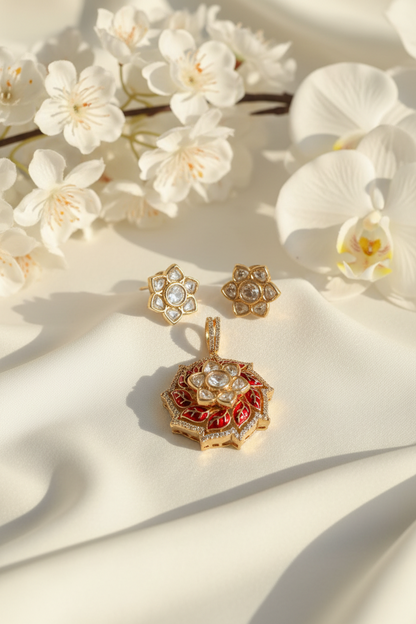 Original Moissanite Kundan Pendant Set | Luxury Without Chain | Alankrent DS391