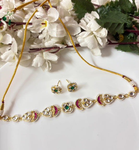 Chandni Gold-Plated Kundan Choker Set with Pearls | Delicate Indian Festive Jewelry