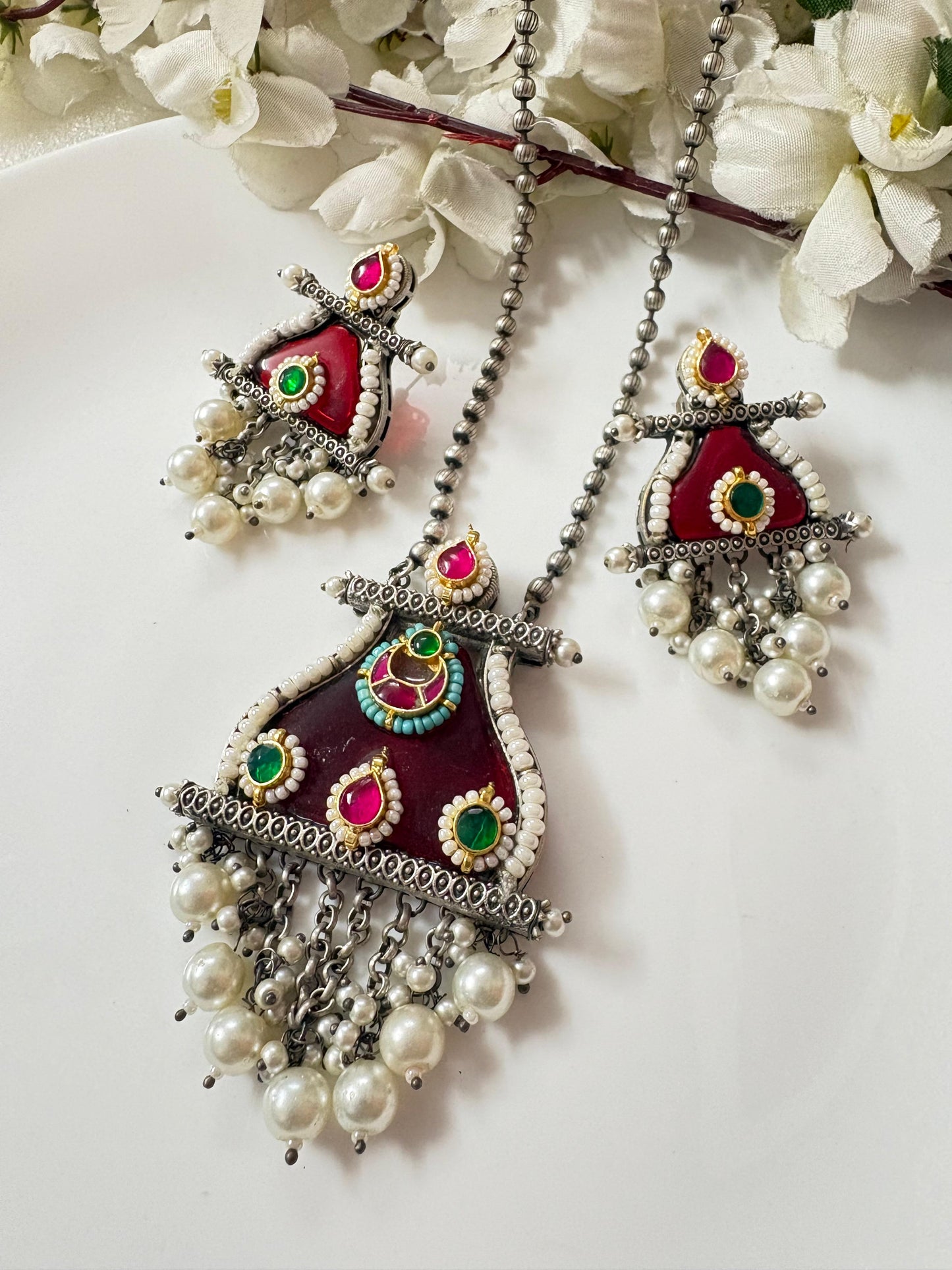 The Ruhani Meenakari Statement Sets | Available in Blue & Maroon