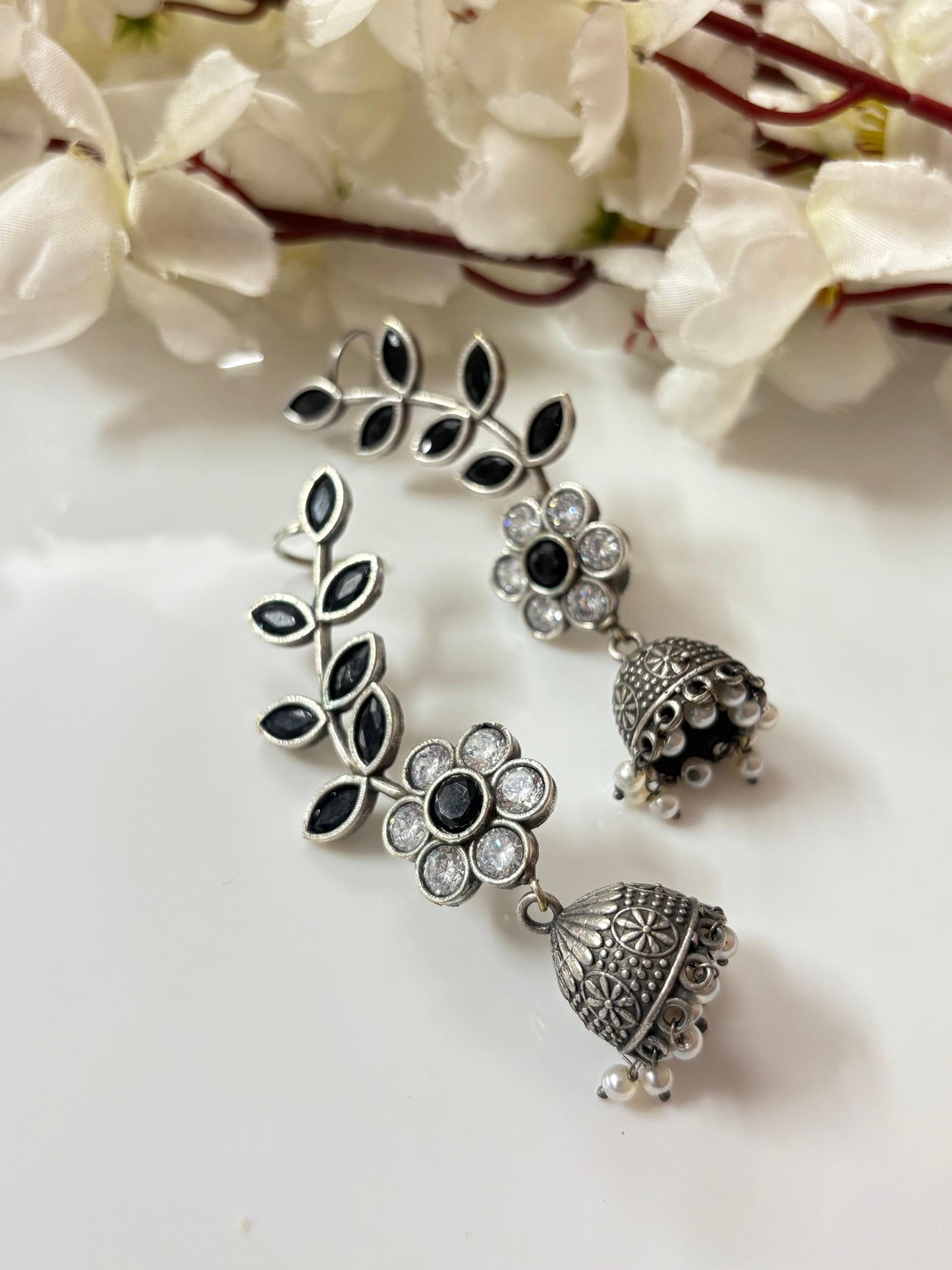 Stone Flower Earcuffs – Elegant Floral Stone Design | Trendy Indian Jewellery by Alankrent Luxe