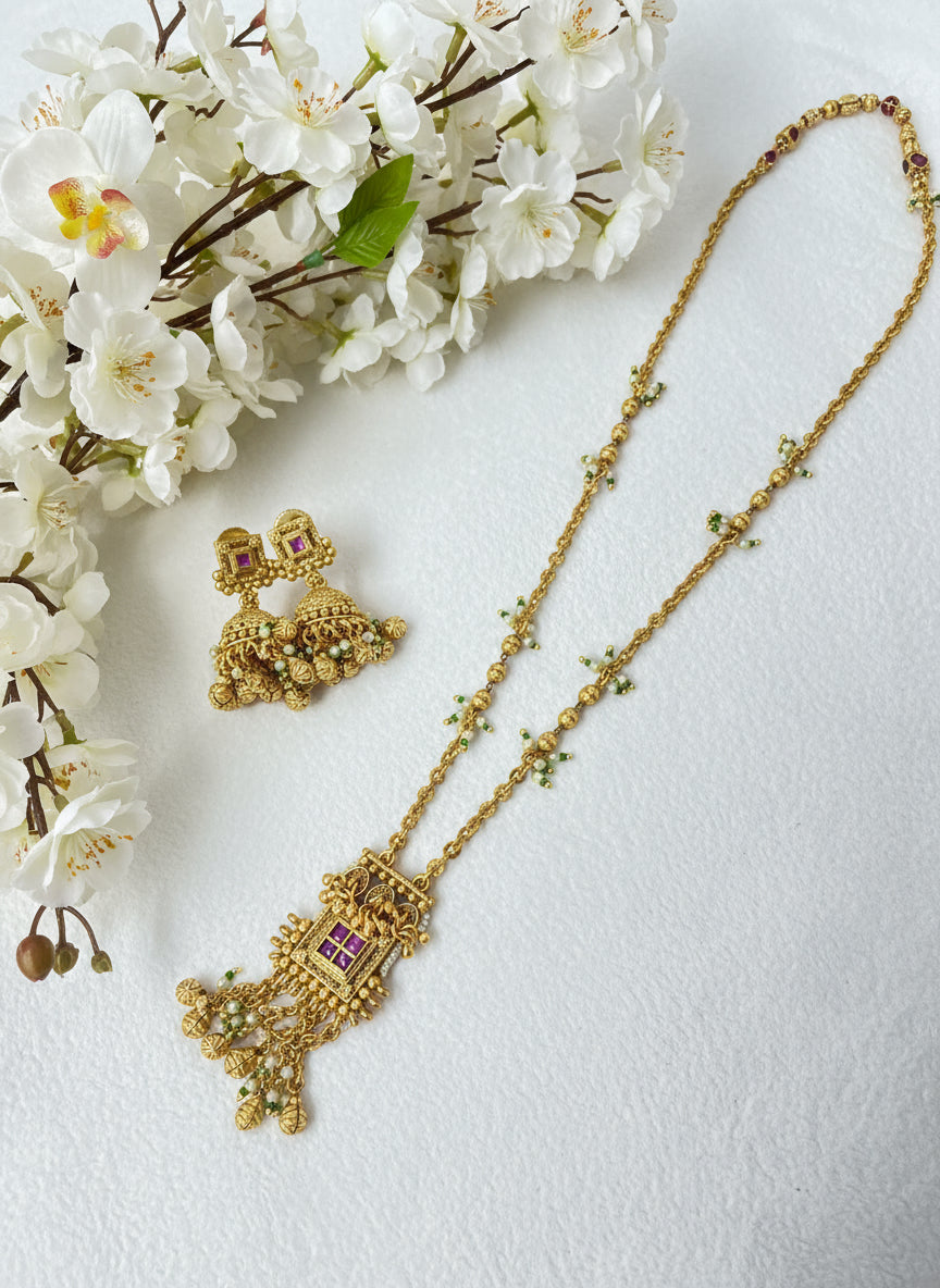 Jadtar 1 Gram Gold Tanmaniya Pendant Set | Traditional Kundan Necklace Design