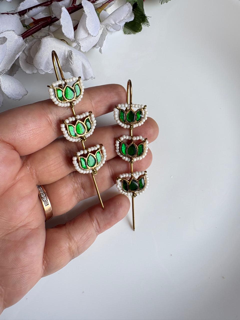 Padmika Jaipuri Kundan Needle Earrings | Handmade Lotus Kundan Pearl Ethnic Earrings for Women