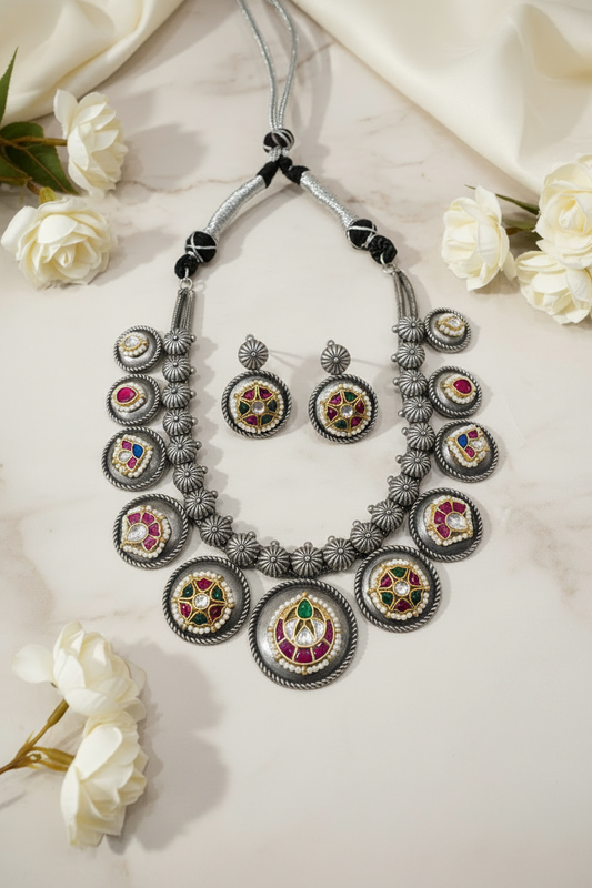 Rajsi Gulnaar Kundan Fusion SLA Coin Necklace Set with Earrings for Women